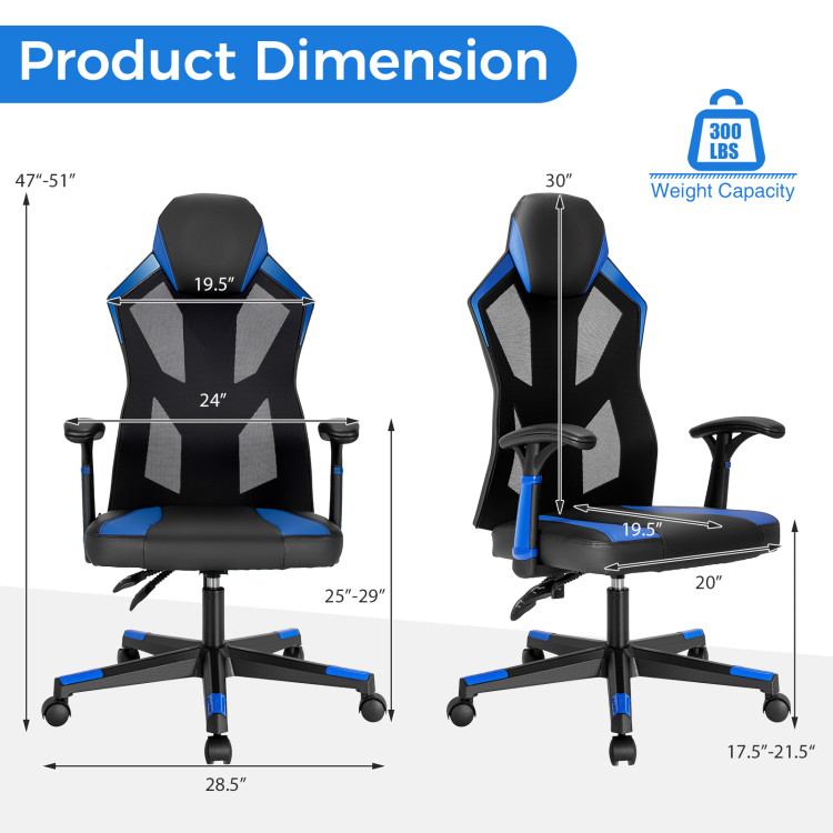Gaming Chair with Adjustable Mesh Back-BlueCostway Gallery View 4 of 9